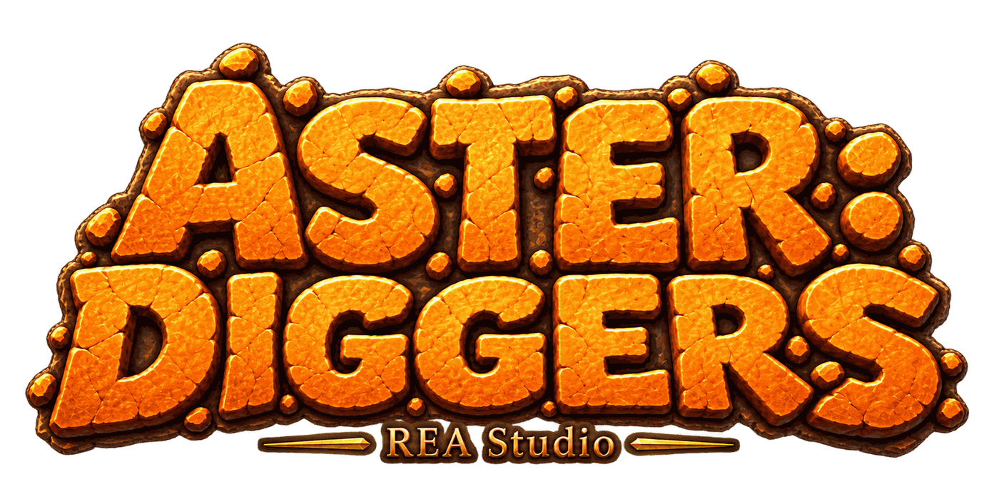 Aster : Diggers logo in golden rock lettering