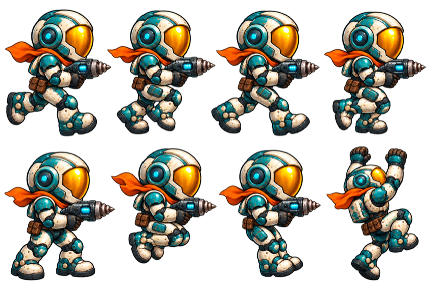 Movement study of Aster in a space suit carrying a drill