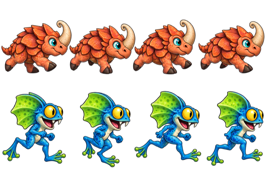 Orange and blue alien creatures from the advanced rooms of Gold Catcher